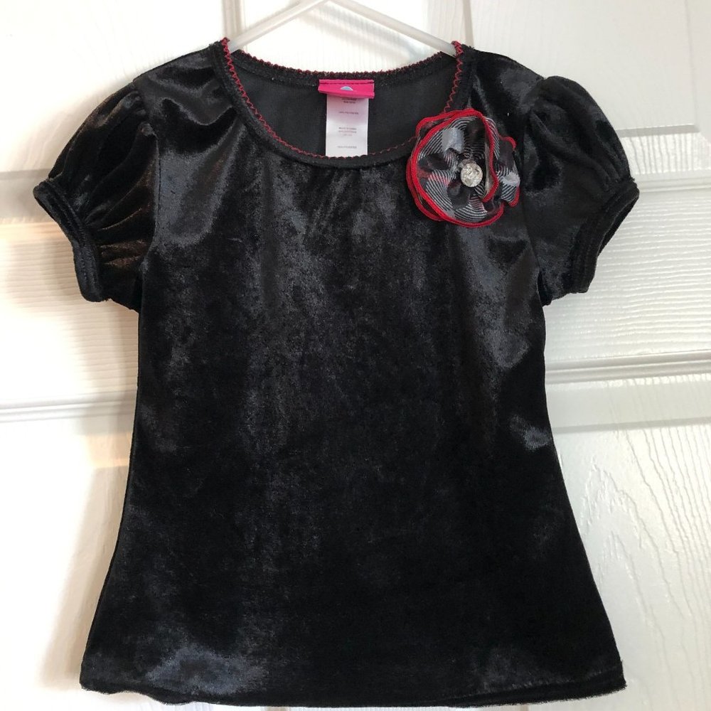 What A Doll! Little Girls Black Velvet Pullover Flower Embellishment Sz XS (4-5)